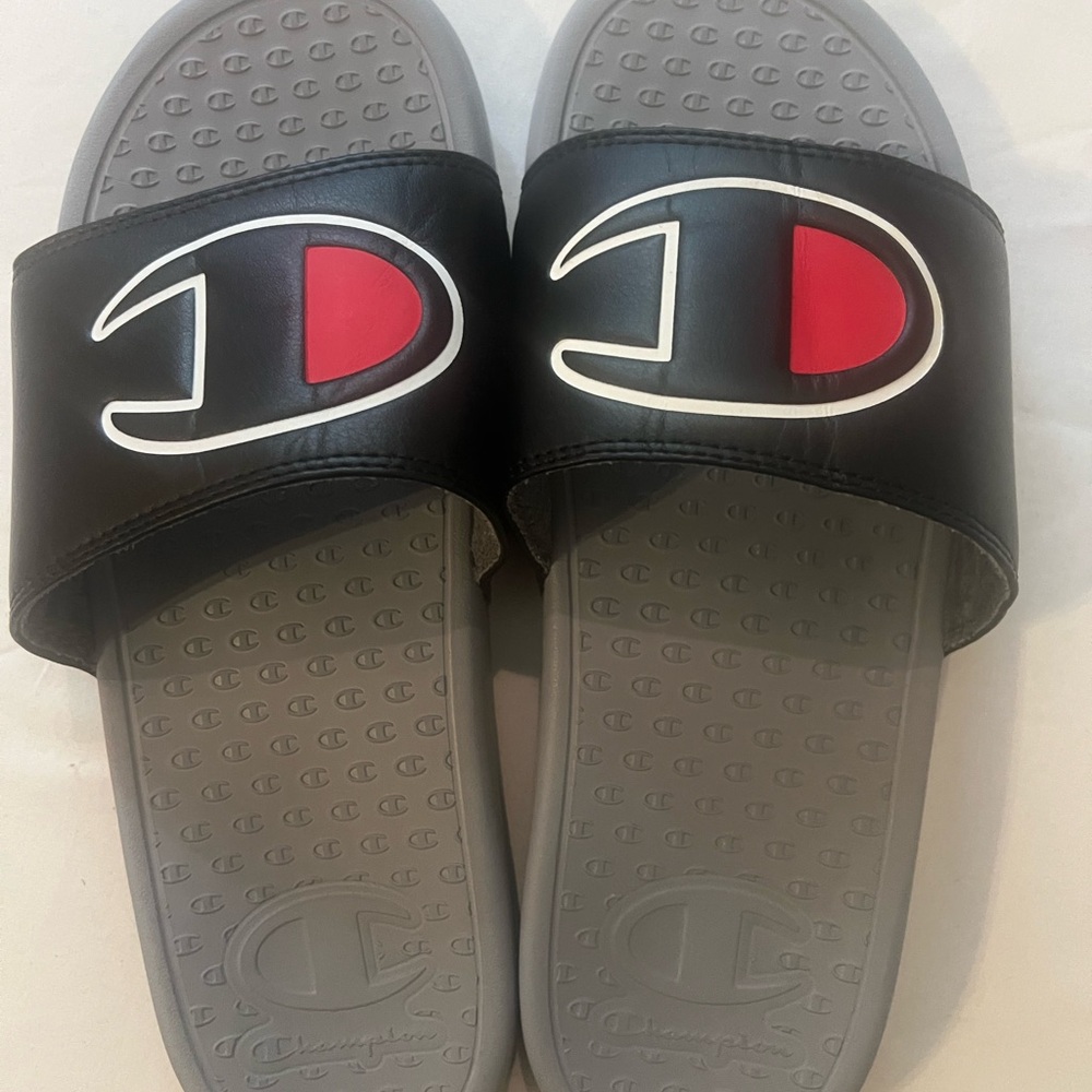 Unisex Champion Black and Gray Slide Sandals Men 8 Ladies 10